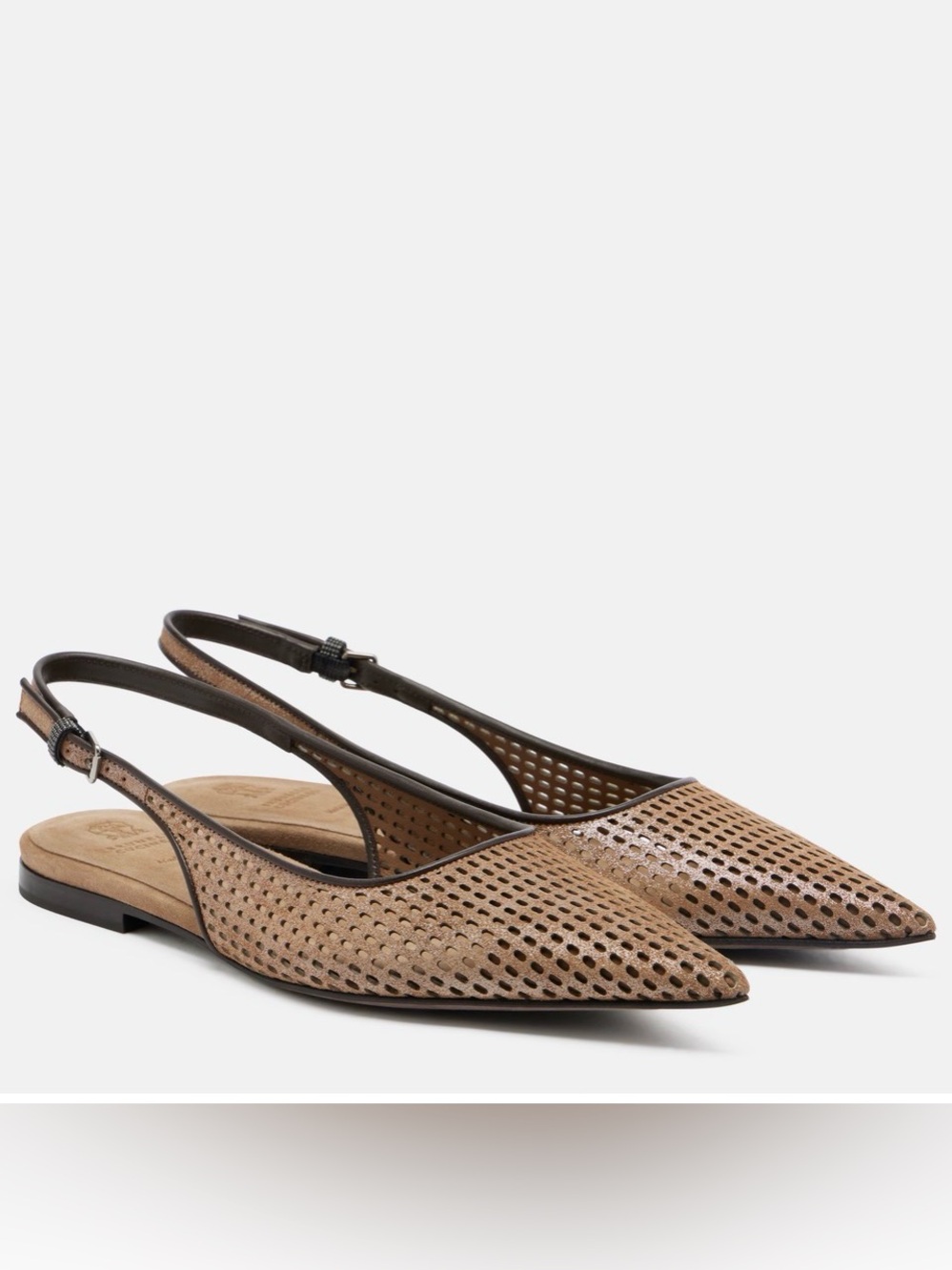 Brunelli Cucinelli Perforated Slingback Flats in Chestnut